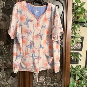 Healing Hands Peach and Blue Butterfly Blouse